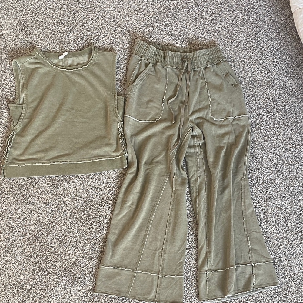 Anthropologie Olive Green Women's Jumpsuit Set